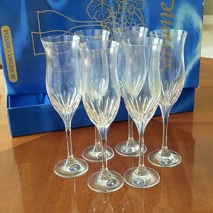 6 Bohemia Crystal Champagne Flutes